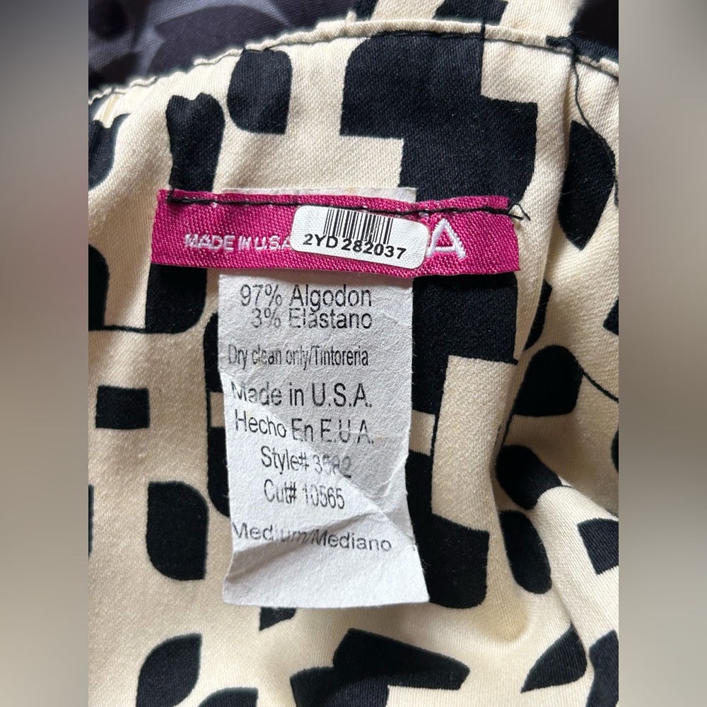 Retro Mod Sz M Black & Cream Geometric Print A Line Dress Pinup Vintage Inspired - Picture 8 of 8